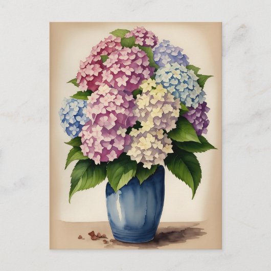 Wasserfarbe Blau Pink Lila Hydrangea Blume Postkarte (Vorderseite)