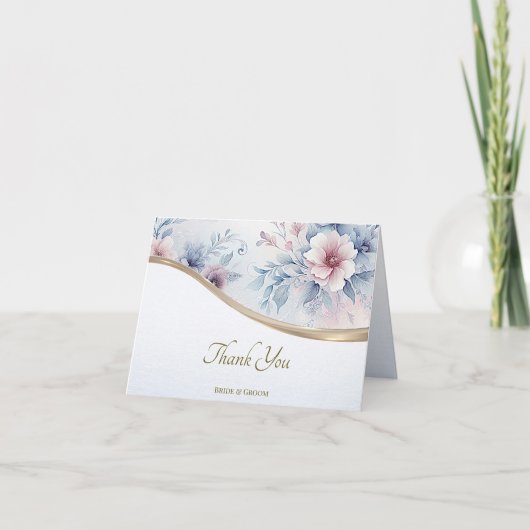 Wasserfarbe Blau Rosa Blütenblume Danke Karte (Vorderseite)