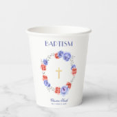 Wasserfarbe Blau-Rote Blütenblätterkreuz Pappbecher (Rückseite)