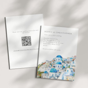 Wasserfarbe Blau Santorini QR Hochzeit Einladung