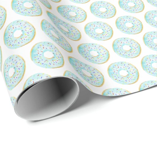 Wasserfarbe Blau Sprinkle Donuts Muster Geschenkpapier (Rolleneckpunkt)
