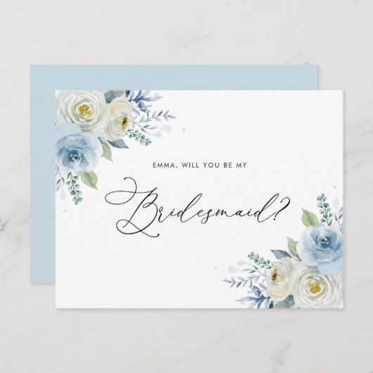 Wasserfarbe Blau und Elfenbeinfarben Rose Vorschla Postkarte (Vorne/Hinten)