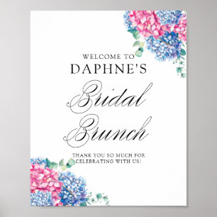 Wasserfarbe Blau und Rosa Hydrangeas Bridal Brunch Poster