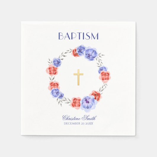 Wasserfarbe Blau und Rote Flora Wreath Napkins Serviette (Vorderseite)