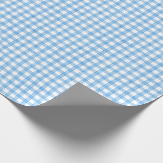 Wasserfarbe Blau und Weiß Gingham Geschenkpapier (Ecke)