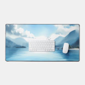 Wasserfarbe Blau Wasser mit Bergen Schreibtischunterlage (Tastatur & Maus)