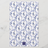 Wasserfarbe Blau & Weiß Chinoiserie Bunny Rabbi Briefpapier (Rückseite)