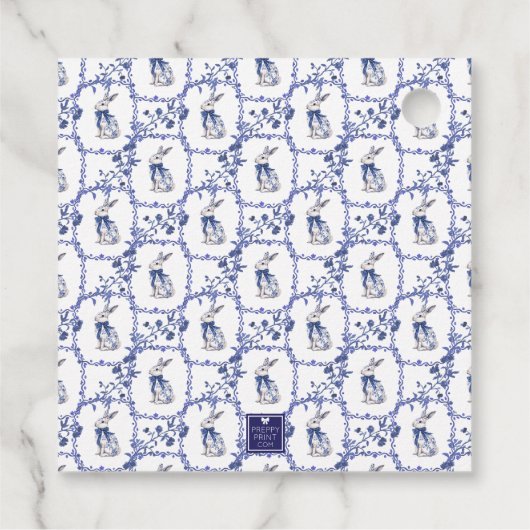 Wasserfarbe Blau & Weiß Chinoiserie Bunny Rabbi Geschenkanhänger (Rückseite)