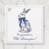 Wasserfarbe Blau & Weiß Chinoiserie Bunny Rabbi Geschenkanhänger (Vorderseite)