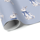 Wasserfarbe Blau & Weiß Chinoiserie Bunny Rabbi Geschenkpapier (Rolleneckpunkt)