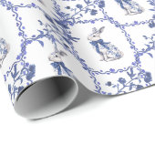 Wasserfarbe Blau & Weiß Chinoiserie Bunny Rabbi Geschenkpapier (Rolleneckpunkt)