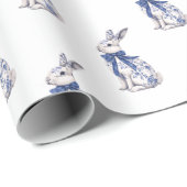 Wasserfarbe Blau & Weiß Chinoiserie Bunny Rabbi Geschenkpapier (Rolleneckpunkt)