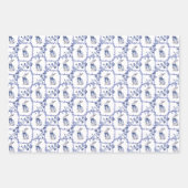 Wasserfarbe Blau & Weiß Chinoiserie Bunny Rabbi Geschenkpapier Set (Vorderseite 2)