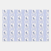 Wasserfarbe Blau & Weiß Chinoiserie Bunny Rabbi Geschenkpapier Set (Vorderseite)