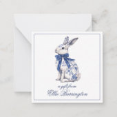Wasserfarbe Blau & Weiß Chinoiserie Bunny Rabbi Mitteilungskarte (Vorderseite)