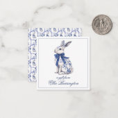 Wasserfarbe Blau & Weiß Chinoiserie Bunny Rabbi Mitteilungskarte (Vorderseite/Rückseite Beispiel)
