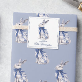 Wasserfarbe Blau & Weiß Chinoiserie Bunny Rabbi Mitteilungskarte