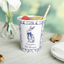 Wasserfarbe Blau & Weiß Chinoiserie Bunny Rabbi