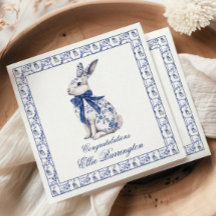 Wasserfarbe Blau & Weiß Chinoiserie Bunny Rabbi