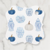 Wasserfarbe Blau weiße Pumpkins Fall Brautparty Geschenkanhänger (Rückseite)