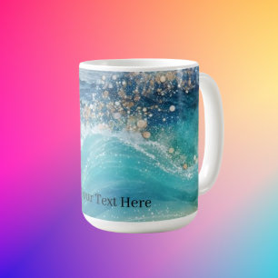 Wasserfarbe Blau Weißer Ozean Wave Benutzerdefinie Kaffeetasse