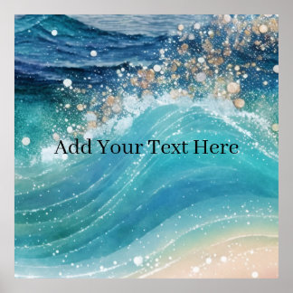 Wasserfarbe Blau Weißer Ozean Wave Benutzerdefinie Poster