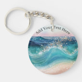 Wasserfarbe Blau Weißer Ozean Wave Benutzerdefinie Schlüsselanhänger (Vorderseite)