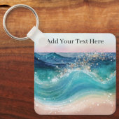 Wasserfarbe Blau Weißer Ozean Wave Benutzerdefinie Schlüsselanhänger (Vorderseite)