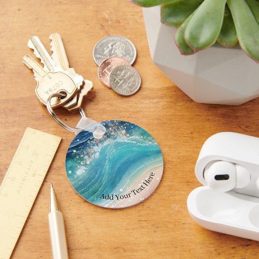 Wasserfarbe Blau Weißer Ozean Wave Benutzerdefinie Schlüsselanhänger