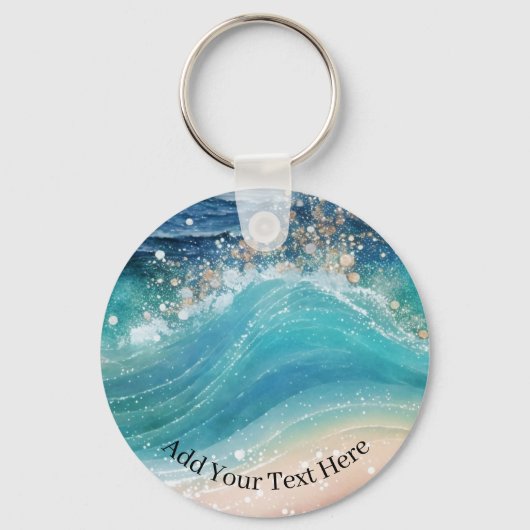 Wasserfarbe Blau Weißer Ozean Wave Benutzerdefinie Schlüsselanhänger (Vorderseite)