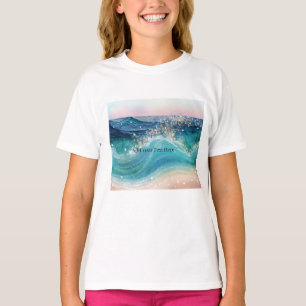 Wasserfarbe Blau Weißer Ozean Wave Benutzerdefinie T-Shirt