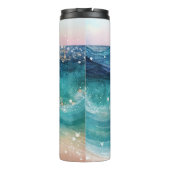 Wasserfarbe Blau Weißer Ozean Wave Benutzerdefinie Thermosbecher (Rückseite)