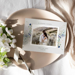 Wasserfarbe Blau Wildblume Save the Date Postkarte