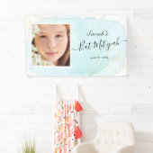 Wasserfarbe Blau x Gold Foto Bat Mitzvah Banner (Insitu)