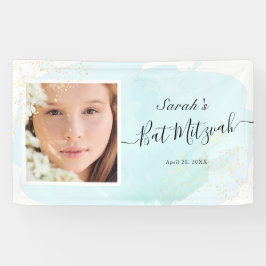 Wasserfarbe Blau x Gold Foto Bat Mitzvah Banner