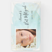 Wasserfarbe Blau x Gold Foto Bat Mitzvah Banner (Vertikal)