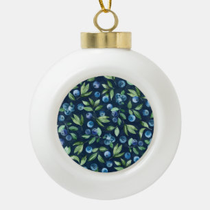 Wasserfarbe Blaubeere Dunkler Hintergrund Muster Keramik Kugel-Ornament