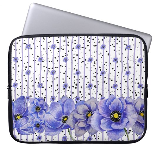WASSERFARBE BLAUE ANEMONE POPPIES LAPTOPSCHUTZHÜLLE (Vorderseite)