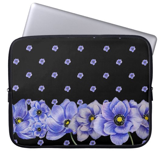 WASSERFARBE BLAUE ANEMONE POPPIES LAPTOPSCHUTZHÜLLE (Vorderseite)
