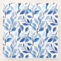 Wasserfarbe Blaue Blattwellen Teal-Mosaik-Fine-Art