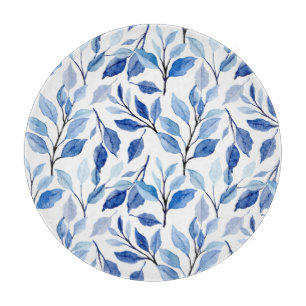 Wasserfarbe Blaue Blattwellen Teal-Mosaik-Fine-Art Schneidebrett