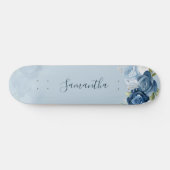 Wasserfarbe blaue Blumenschrift Custom Skateboard (Horizontal)