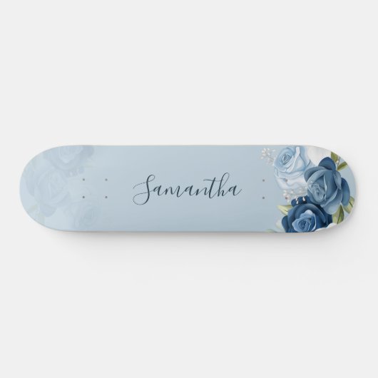 Wasserfarbe blaue Blumenschrift Custom Skateboard (Horizontal)