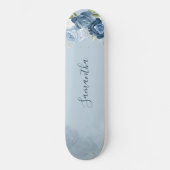 Wasserfarbe blaue Blumenschrift Custom Skateboard (Vorderseite)