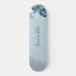 Wasserfarbe blaue Blumenschrift Custom Skateboard