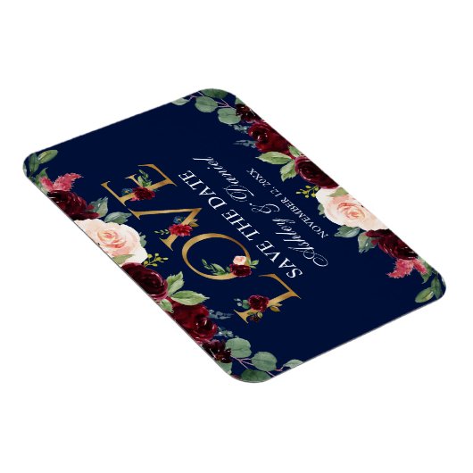 Wasserfarbe Blaue Burgund-Blüte-Liebe Save the Dat Magnet (Rechte Seite)