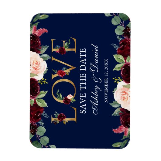 Wasserfarbe Blaue Burgund-Blüte-Liebe Save the Dat Magnet (Vertikal)