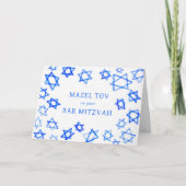 Wasserfarbe Blaue Stars MAZEL TOV Bar Mitzvah Karte (Vorderseite)