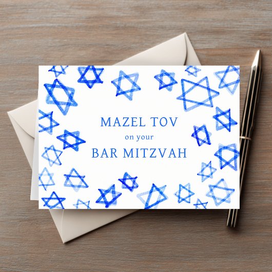 Wasserfarbe Blaue Stars MAZEL TOV Bar Mitzvah Karte