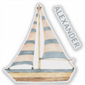 Wasserfarbe Blaue Streifen Sailboat Personalisiert Aufkleber (Vorderseite)